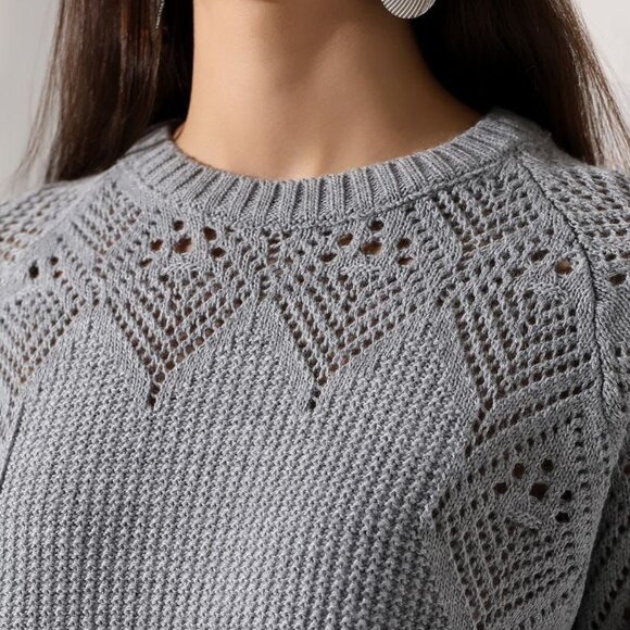 Women Solid Long Sleeve Hollow-Out Elegant Pullover Sweater - S, M, L, XL - Picture 3 of 3